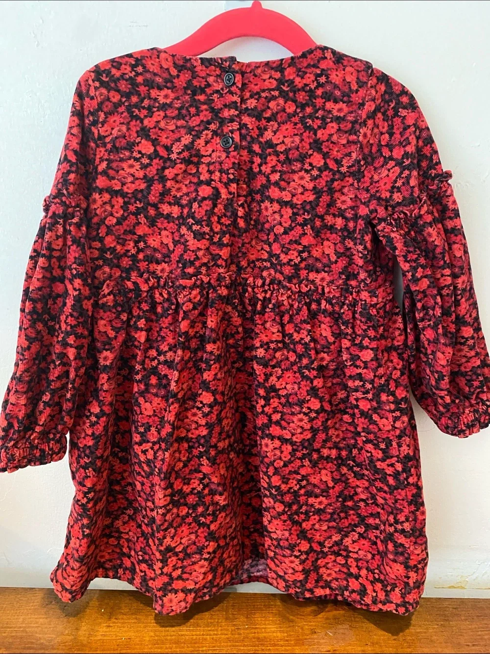 GAP Red and Black Floral Long-Sleeve Girls cotton Dress